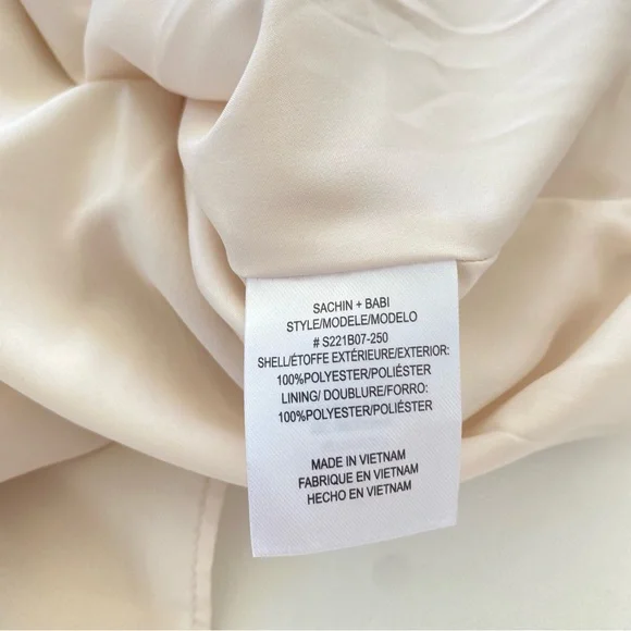 Sachin + & Babi Alli Puff Sleeve Champagne Gown Dress 4 V Neck Textured Satin - Picture 4 of 11